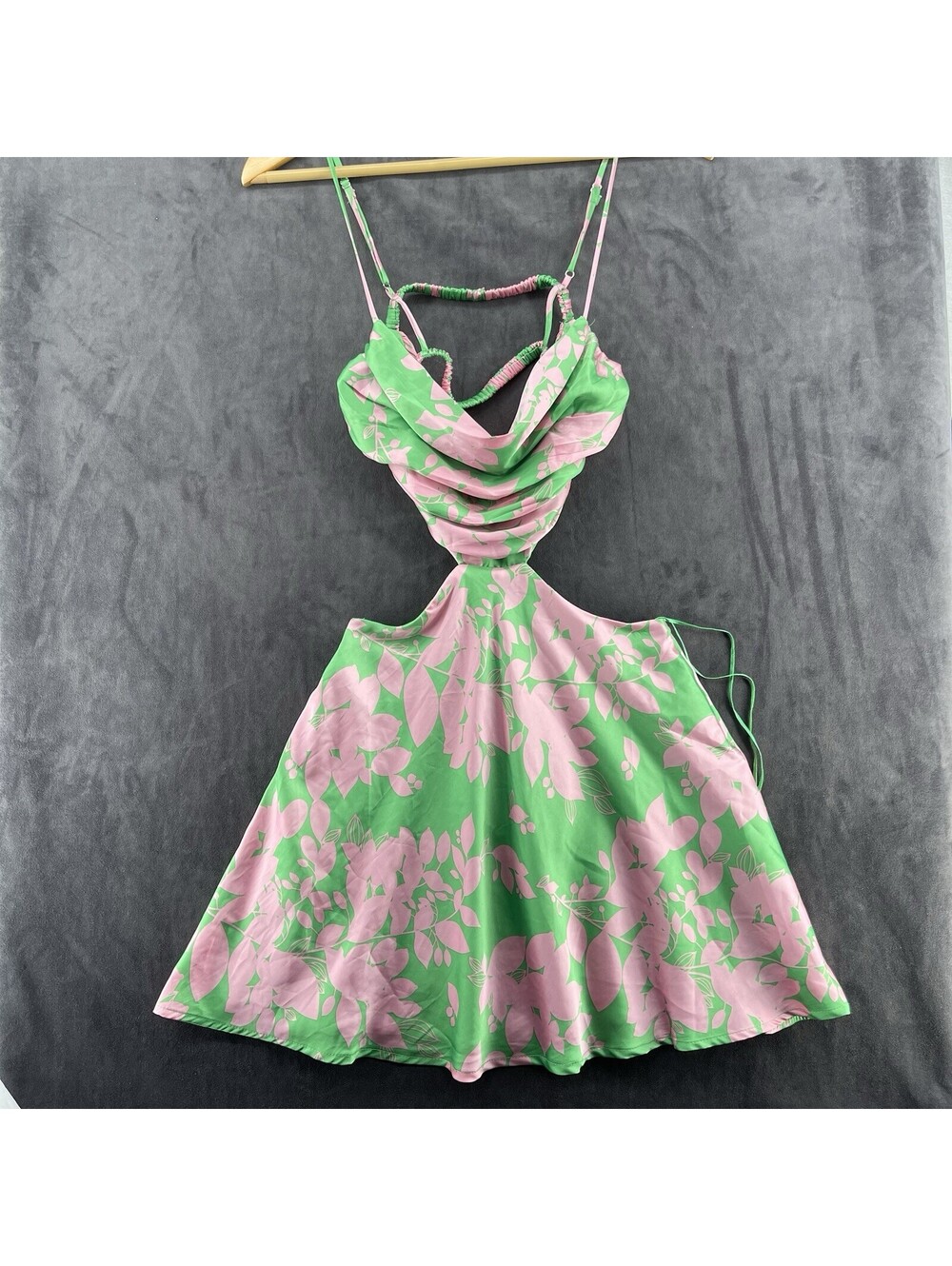 ASTR The Label Green Pink Floral Cutout Mini Dress Strappy Back XS